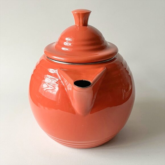 Vintage Fiesta Enamel Metal Teapot Persimmon Orange Copco Fiestaware - Picture 3 of 8